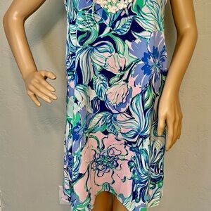 Lilly Pulitzer Blue Green Sundress Sleeveless eyelet Neck